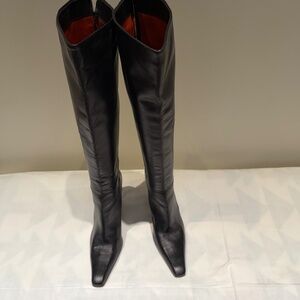 BCBG size 41 black leather 4 inch heeled knee length boot